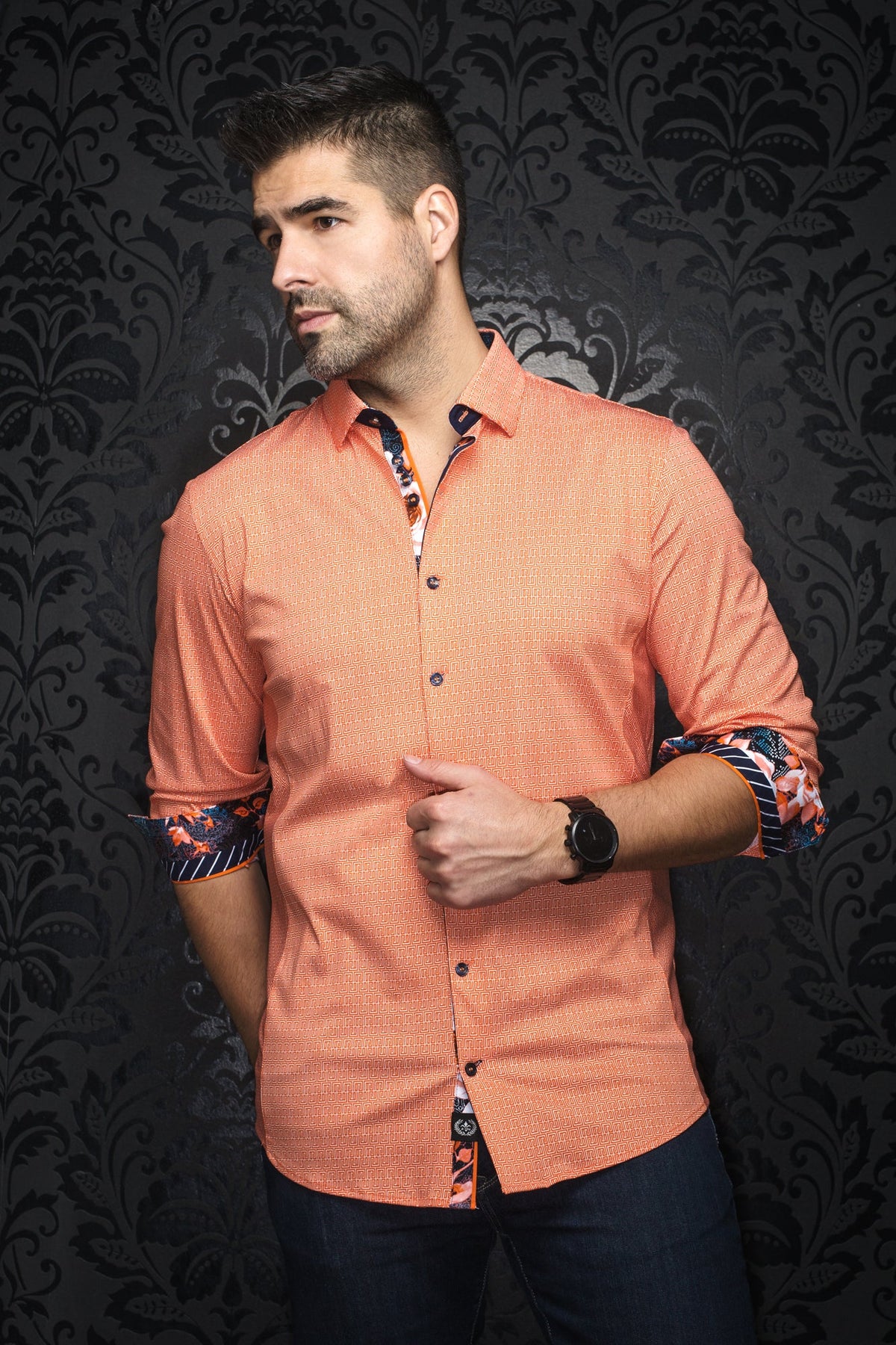 Chemise manches longues en Knit pour homme par Au Noir | ZIONI Orange | Machemise.ca, inventaire complet de la marque Au Noir